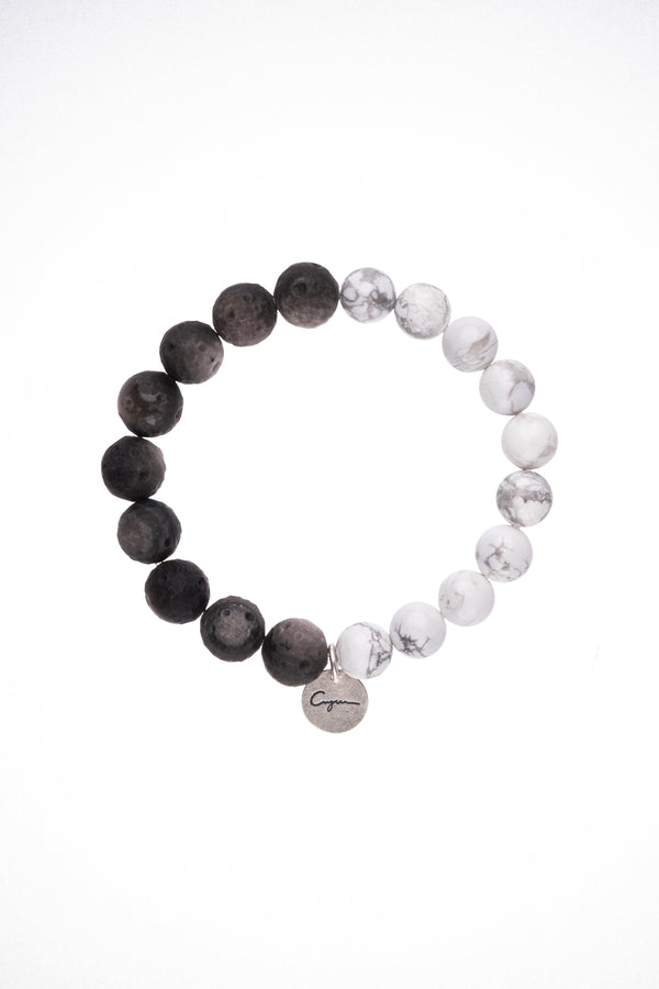 White Turquoise & Obsidian Bracelet – “Yin-Yang”